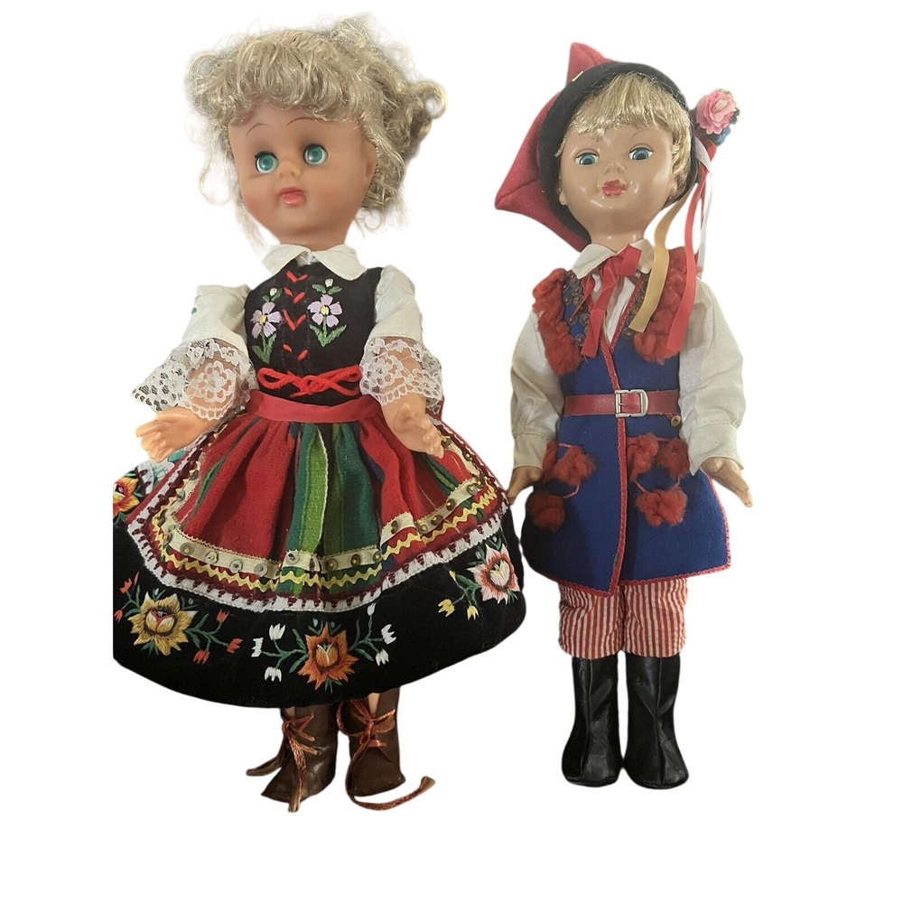 Set- 2 Vintage Polish Folk Dolls 12" Pair Traditional Clothing Boy Girl Festival